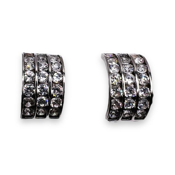 14k White Gold Cubic Zirconia 3 Row Channel Set Earrings - Image 5