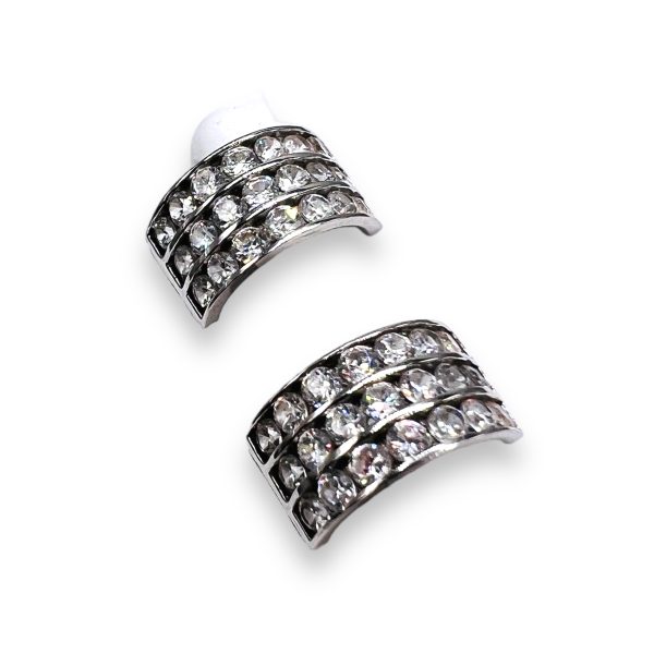 14k White Gold Cubic Zirconia 3 Row Channel Set Earrings - Image 4