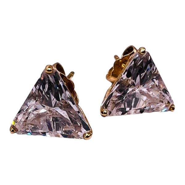 14k Yellow Gold Cubic Zirconia Triangular Earrings - Image 2