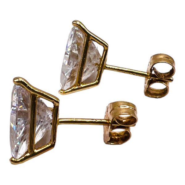 14k Yellow Gold Cubic Zirconia Triangular Earrings - Image 3