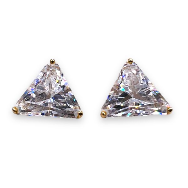 14k Yellow Gold Cubic Zirconia Triangular Earrings - Image 4