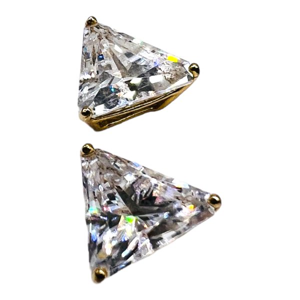 14k Yellow Gold Cubic Zirconia Triangular Earrings - Image 5