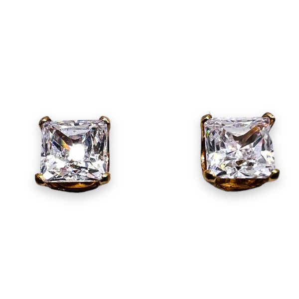 14k Yellow Gold Cubic Zirconia Princess Square Earrings