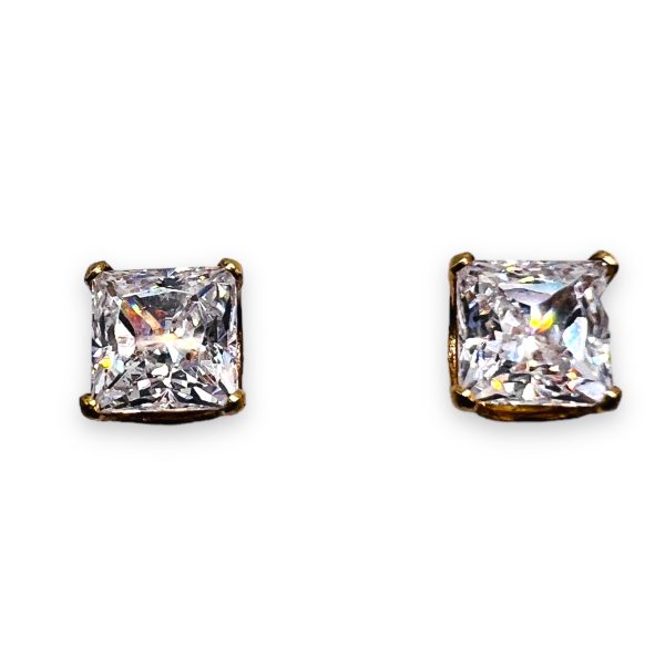 14k Yellow Gold Cubic Zirconia Princess Square Earrings - Image 4