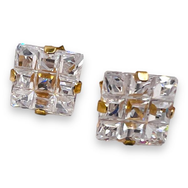 Square Cubic Zirconia Stud Earrings | 14k Yellow Gold - Image 2