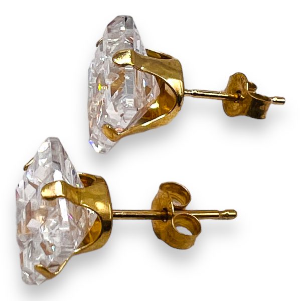 Square Cubic Zirconia Stud Earrings | 14k Yellow Gold - Image 3