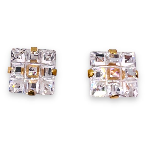 Square Cubic Zirconia Stud Earrings | 14k Yellow Gold - Image 7