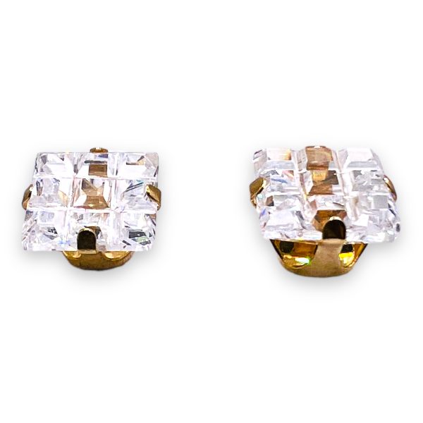 Square Cubic Zirconia Stud Earrings | 14k Yellow Gold - Image 4