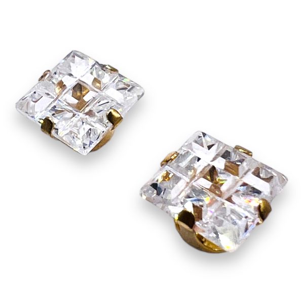 Square Cubic Zirconia Stud Earrings | 14k Yellow Gold - Image 6