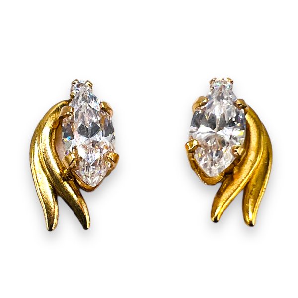 14k Yellow Gold Cubic Zirconia Marquis Post/Stud Earrings