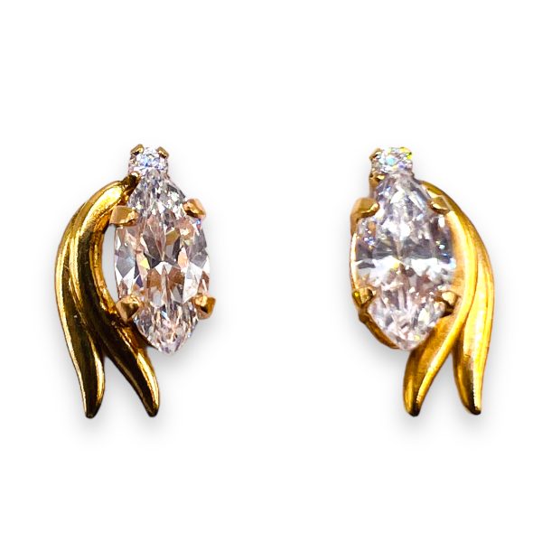 14k Yellow Gold Cubic Zirconia Marquis Post/Stud Earrings - Image 3