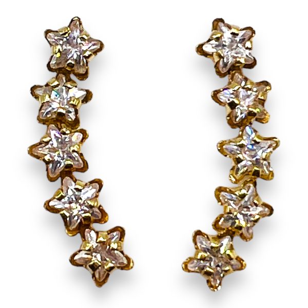 14k Yellow Gold Hanging "Stars" Cubic Zirconia Earrings