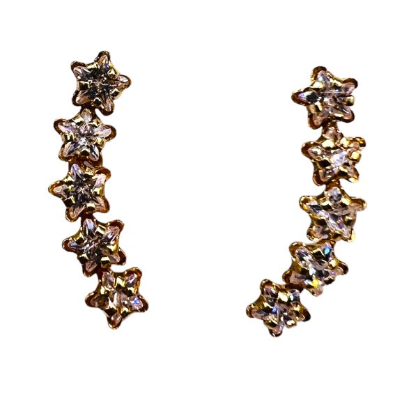 14k Yellow Gold Hanging "Stars" Cubic Zirconia Earrings - Image 4