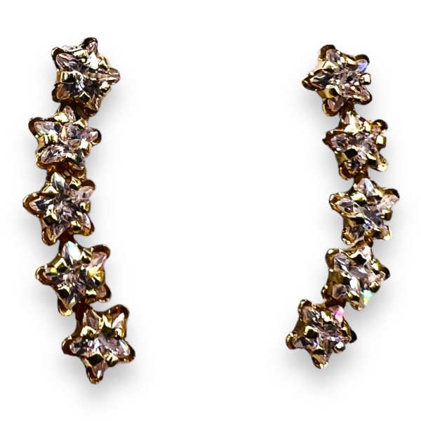 14k Yellow Gold Hanging "Stars" Cubic Zirconia Earrings - Image 6