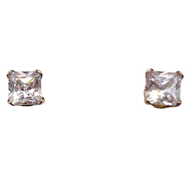 14k Yellow Gold Square Cubic Zirconia Earrings