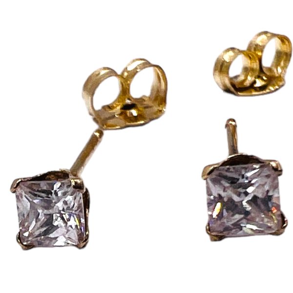 14k Yellow Gold Square Cubic Zirconia Earrings - Image 3