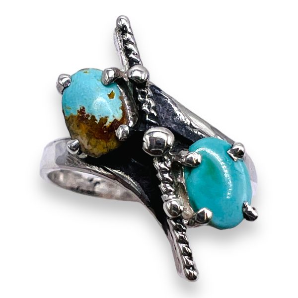 Unique Design Persian Turquoise Ring, Size 6.25 | Silver - Image 4