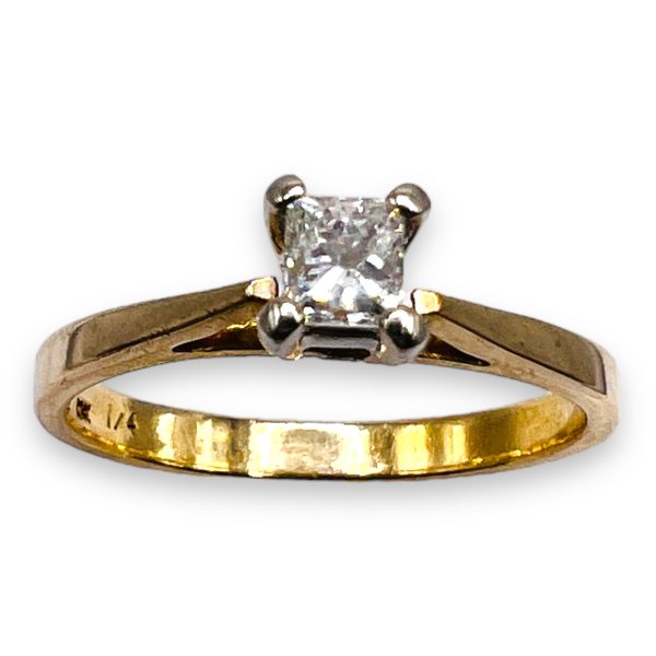 Two-Tone Diamond Solitaire Ring 14k Gold, Size 6.75