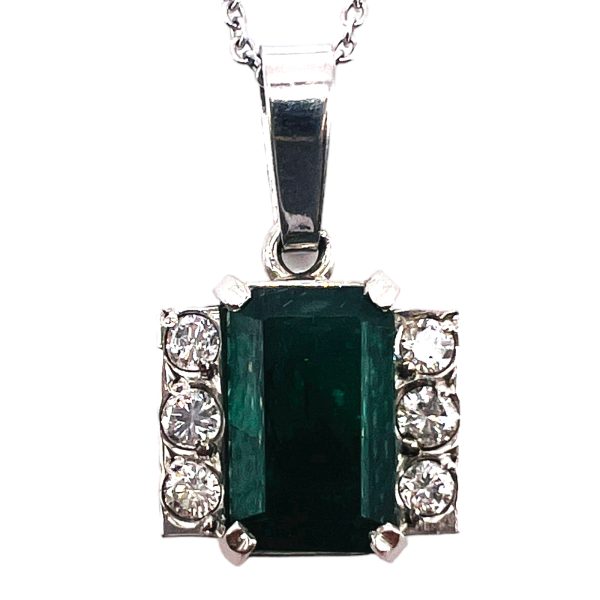 Emerald & Diamond Framed Pendant Necklace | 14k White Gold - Image 6