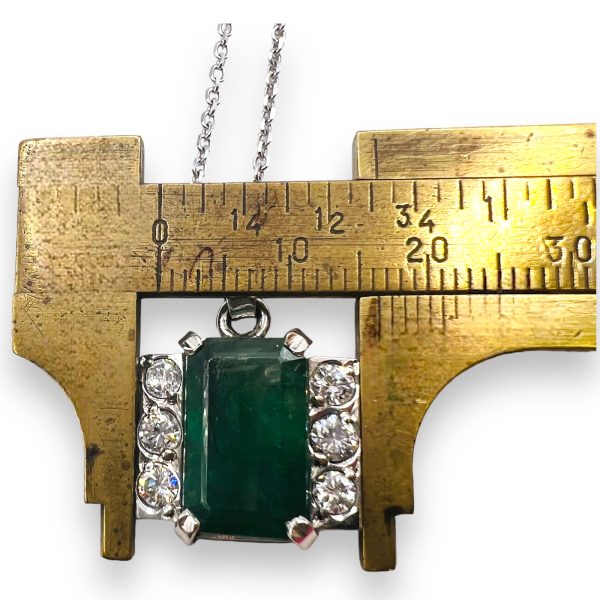 Emerald & Diamond Framed Pendant Necklace | 14k White Gold - Image 4