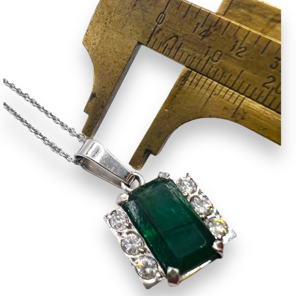 Emerald & Diamond Framed Pendant Necklace | 14k White Gold - Image 8