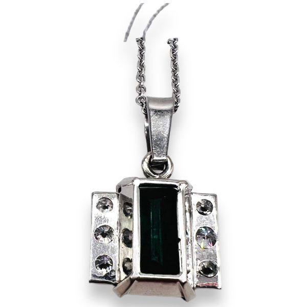 Emerald & Diamond Framed Pendant Necklace | 14k White Gold - Image 14