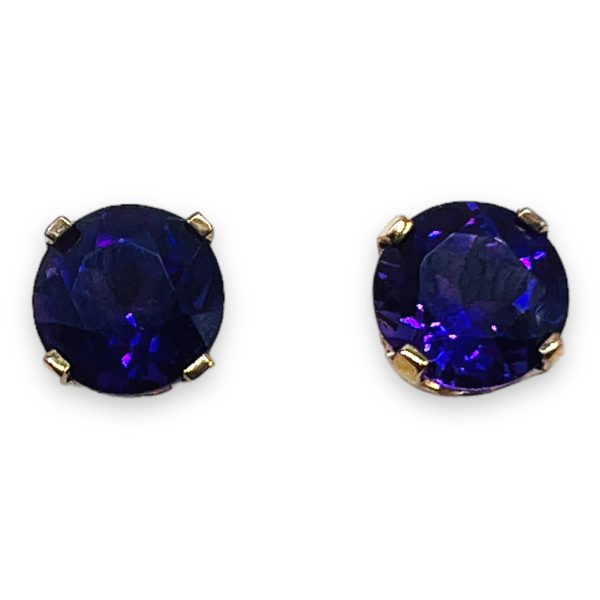 14k Yellow Gold Genuine Amethyst Post Stud Earrings