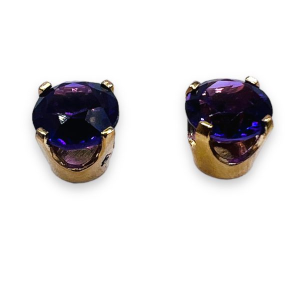 14k Yellow Gold Genuine Amethyst Post Stud Earrings - Image 6