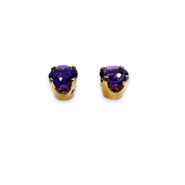 14k Yellow Gold Genuine Amethyst Post Stud Earrings - Image 3