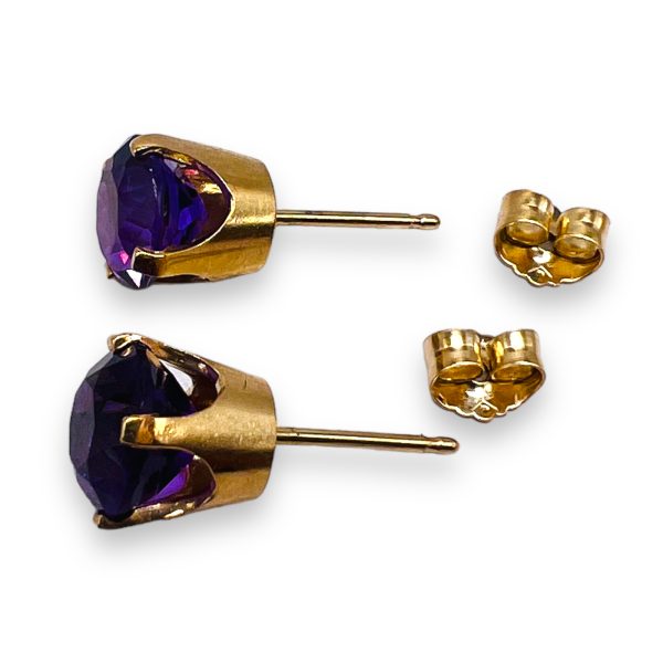 14k Yellow Gold Genuine Amethyst Post Stud Earrings - Image 5