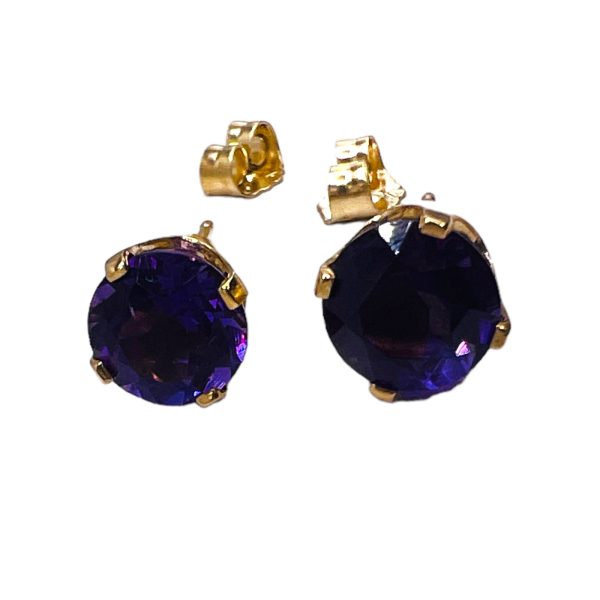 14k Yellow Gold Genuine Amethyst Post Stud Earrings - Image 4