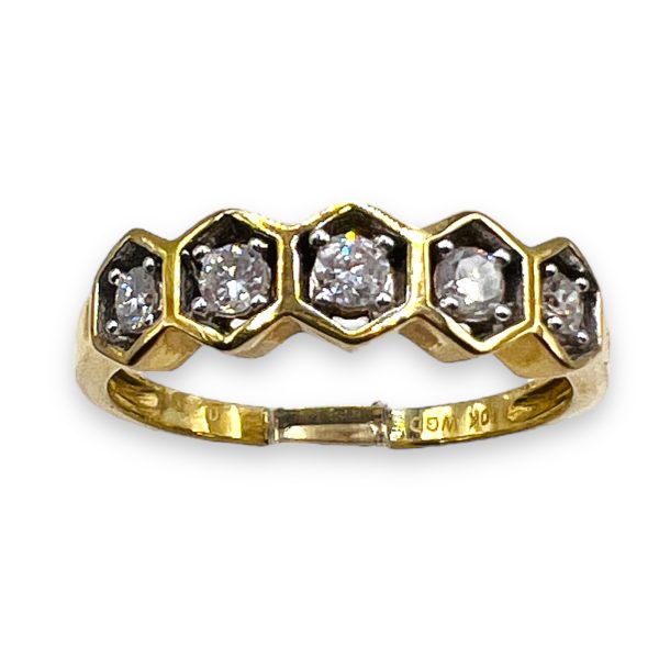 10k Yellow Gold Diamond Octagon Band Ring, Size 7