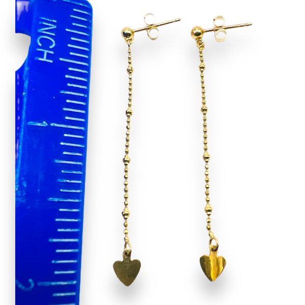 14k Gold Hearts Dangle Earrings with Dangling Gold Beads - Image 3