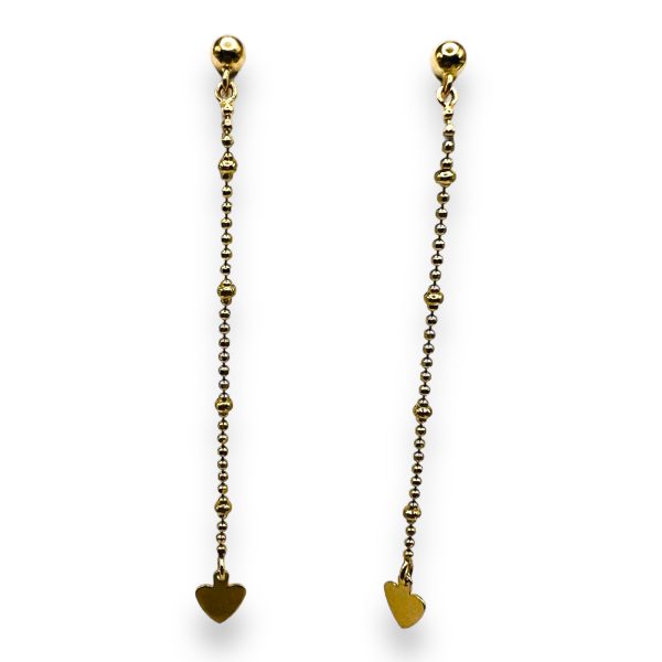 14k Gold Hearts Dangle Earrings with Dangling Gold Beads