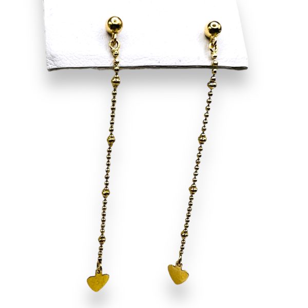 14k Gold Hearts Dangle Earrings with Dangling Gold Beads - Image 2