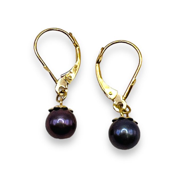 Smokey Gray Cultured Pearl Earrings | 14k Yellow Gold