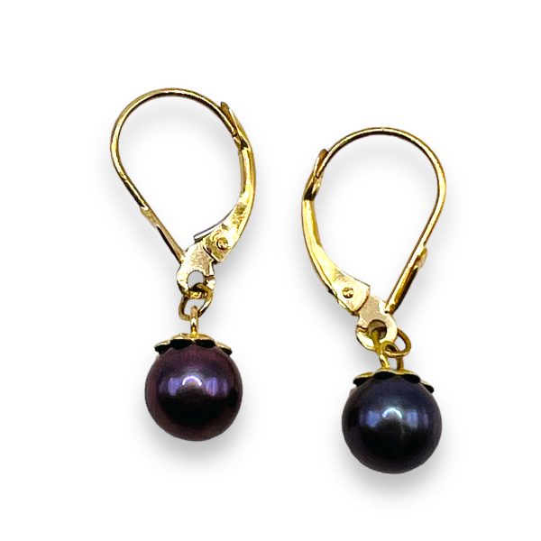 Smokey Gray Cultured Pearl Earrings | 14k Yellow Gold - Image 6