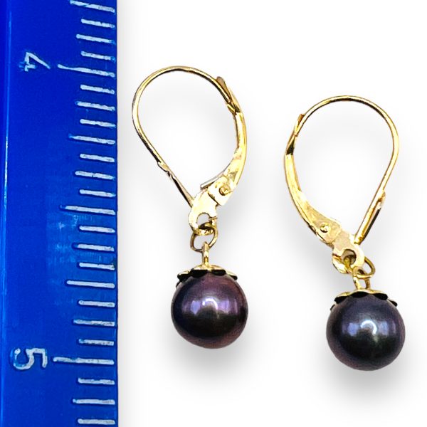 Smokey Gray Cultured Pearl Earrings | 14k Yellow Gold - Image 5