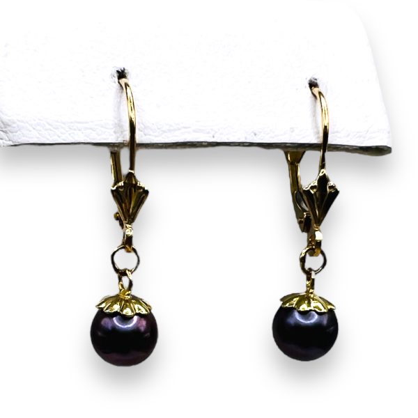 Smokey Gray Cultured Pearl Earrings | 14k Yellow Gold - Image 4