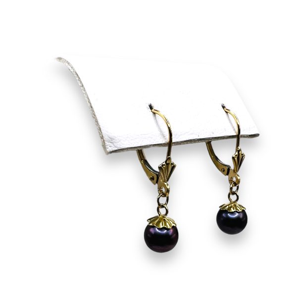 Smokey Gray Cultured Pearl Earrings | 14k Yellow Gold - Image 3