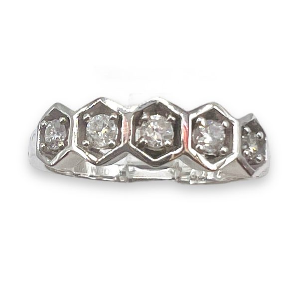 10k Solid White Gold Diamond Octagon Band Ring, Size 7