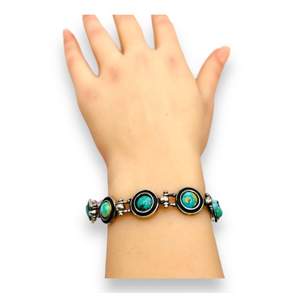 Multi Stone Persian Turquoise Connector Link Bracelet - Image 3