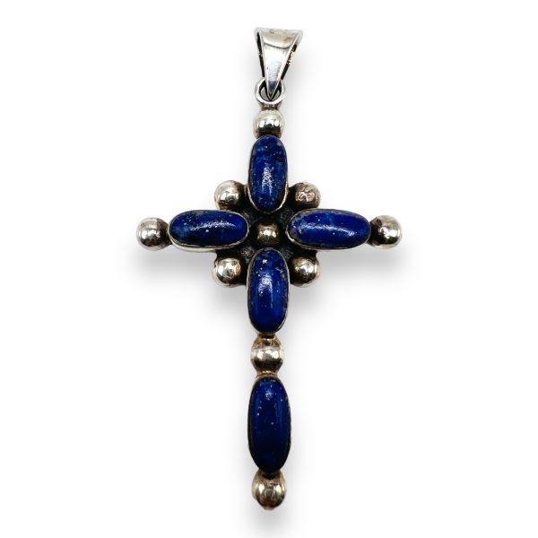 925 Sterling Silver Large Blue Lapis Lazuli Cross