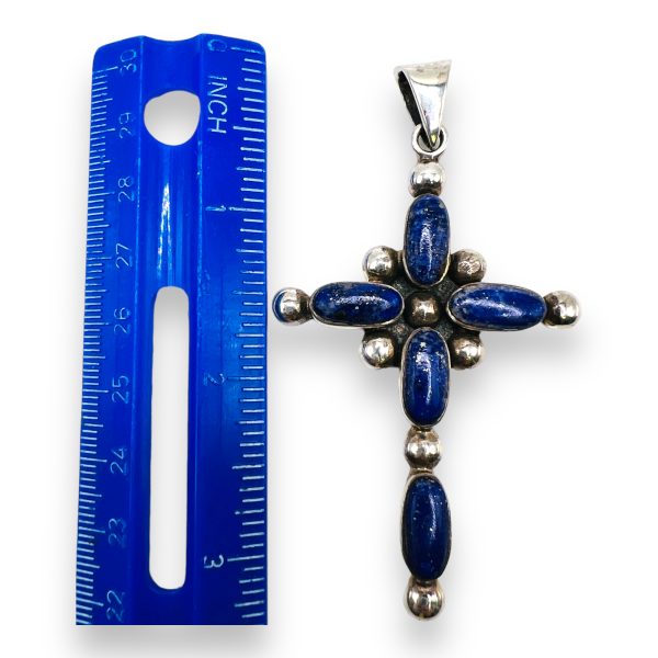 925 Sterling Silver Large Blue Lapis Lazuli Cross - Image 2