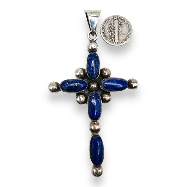 925 Sterling Silver Large Blue Lapis Lazuli Cross - Image 6