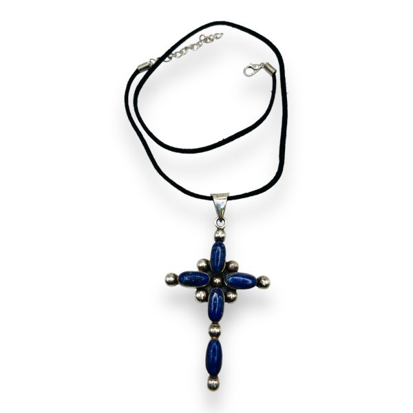 925 Sterling Silver Large Blue Lapis Lazuli Cross - Image 4