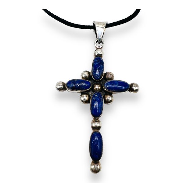 925 Sterling Silver Large Blue Lapis Lazuli Cross - Image 8