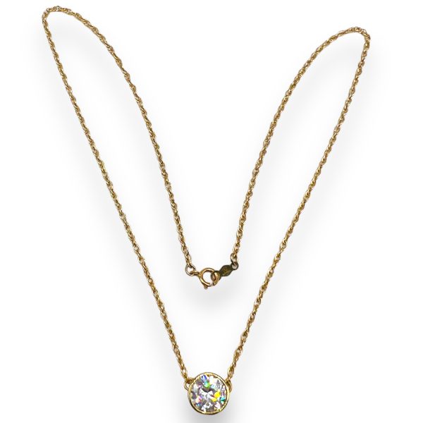 14k Yellow Gold Round Cubic Zirconia Pendant Necklace