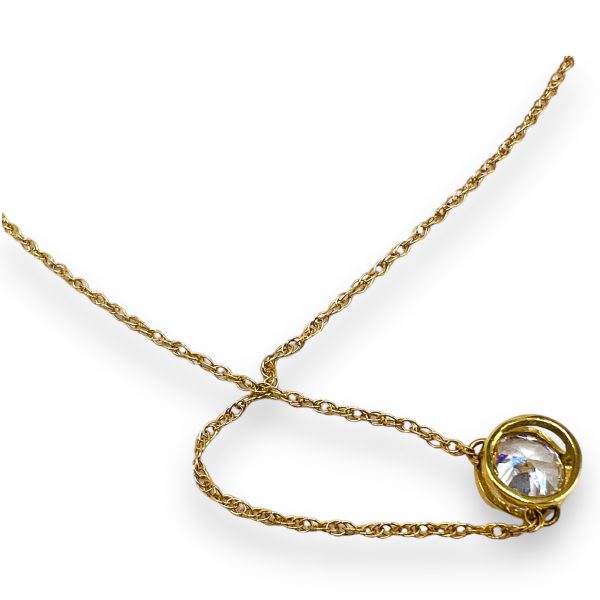 14k Yellow Gold Round Cubic Zirconia Pendant Necklace - Image 2