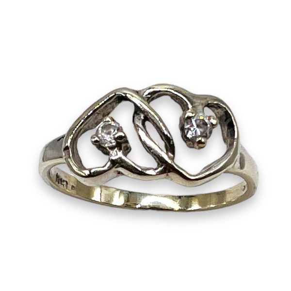 Double Open-Heart Diamond Ring, sz 4.5 | 10k White Gold - Image 7